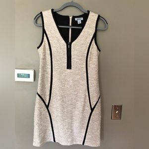 DKNY Cream & Black Cotton Blend Front Zip Mini Dress Size 6